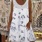 Summer Bestseller🔥👗 Round Neck Printed Sleeveless Dress with Lace Trim – Breathable & Lightweight for Everyday Elegance