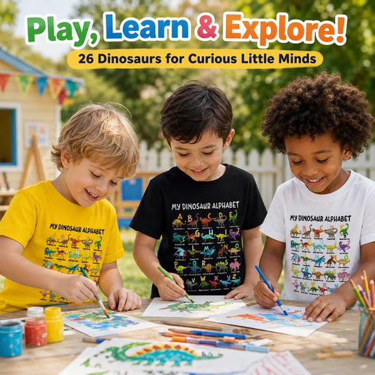 🎁 New Arrival🔥 Children's T-shirt with Dinosaur and Letter Prints