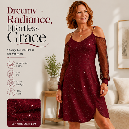 ⌛Limited-Time Offer-Women's Elegant Off-Shoulder Dress with Mesh Sleeves