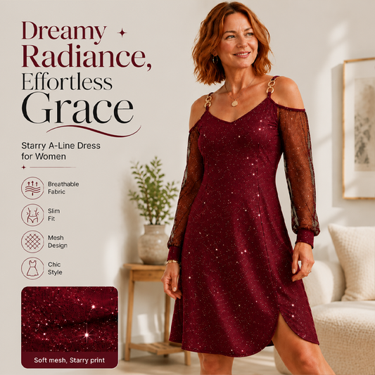 ⌛Limited-Time Offer-Women's Elegant Off-Shoulder Dress with Mesh Sleeves