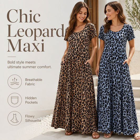 🎉 2026 Sale — Over 38,300 Sold!🐆 Women's Leopard Print Maxi Dress with Pockets