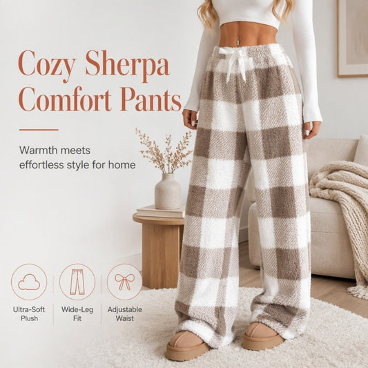 ☁️ Feel-Good Comfort | Women's Plush Plaid Wide-Leg Trousers