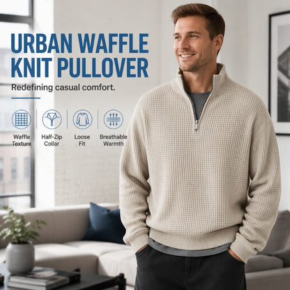 👕 🧶 Men's Relaxed Half-Zip Waffle Texture Sweatshirt