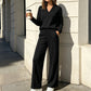 🎉 2 Pieces, Endless Possibilities | Women's V-Neck Top & Wide-Leg Pants Set