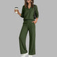 🎉 2 Pieces, Endless Possibilities | Women's V-Neck Top & Wide-Leg Pants Set