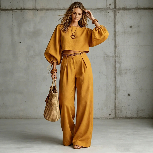 ✨ One Set, More Ways to Wear | Women's Crop Top & Wide-Leg Pants 2-Piece Set