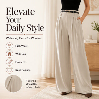 ✨ Easy Everyday Comfort | Women's Relaxed Wide-Leg Trousers with Pockets