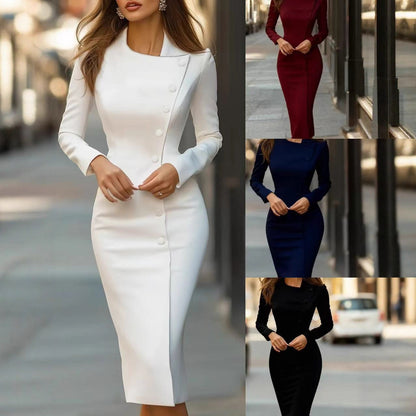 Women's Elegant Asymmetric Single-Breasted Dress