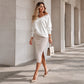 Women's Long Sleeve V-Neck Top & Ribbed Skirt Set