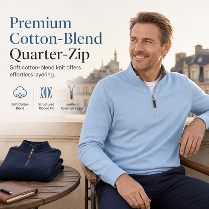 Men's Quarter Zip Stand Collar Pullover Cotton Blend Long Sleeve Sweatshirt