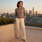 Women's Elegant Ribbed Knit Top with Metal Buckle