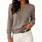Women's Elegant Ribbed Knit Top with Metal Buckle