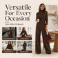 Women's Turtleneck Knit Top and Wide-Leg Pants Set