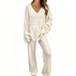 Women's Knit V-Neck Sweater & Wide-Leg Pants Set