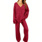 Women's Knit V-Neck Sweater & Wide-Leg Pants Set