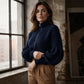 Women's Lantern Sleeve Zip-Up Knit Sweater