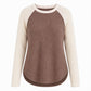 🍁Women's Western Ranch Style Raglan Long Sleeve Knit Top with Textured Waffle Fabric and Curved Hem