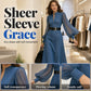 👗 Cinched Waist, Sheer Sleeve Detail | Women's Slimming Denim Dress