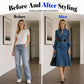 👗 Cinched Waist, Sheer Sleeve Detail | Women's Slimming Denim Dress