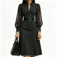 👗 Cinched Waist, Sheer Sleeve Detail | Women's Slimming Denim Dress