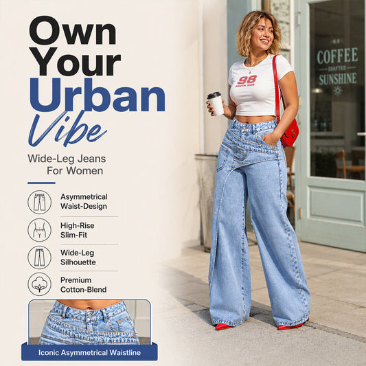 🖤Black Friday Sale:50% OFF🖤Women's Trendy Asymmetric Overlap Wide-Leg Jeans