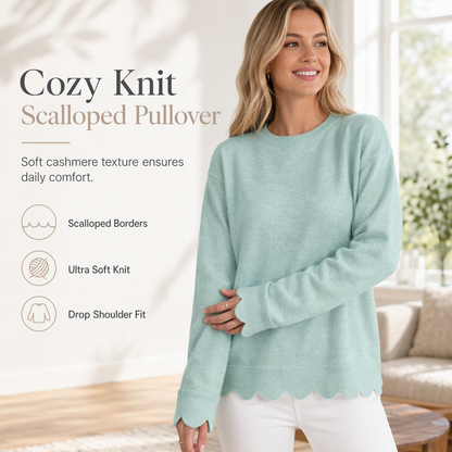 ✨Women's Scalloped Hem Crew Neck Sweatshirt – Soft, Casual, Feminine Everyday Comfort