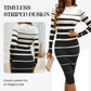 🖤Black Friday Sale:50% OFF🖤Women's Long-Sleeve Striped Bodycon Knit Dress