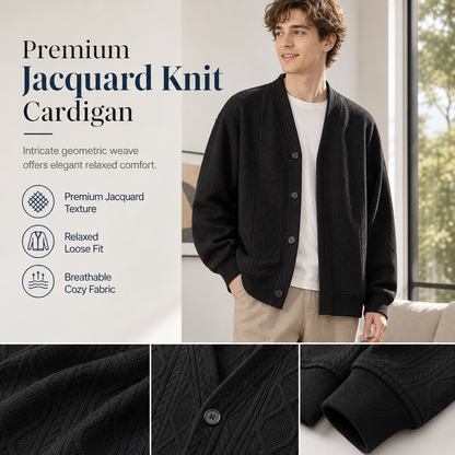 Jacquard Knit Loose Fit Cardigan for Men