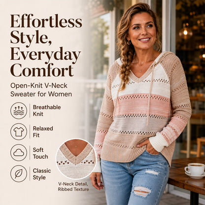 💖Black Friday Mega Deal – 50% off!💖Women's Color Block Hollow-Out Knit Hoodie