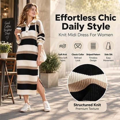 ⏰  💖Black Friday Mega Deal – 50% off!💖Women's Striped Collared Knit Sweater Dress