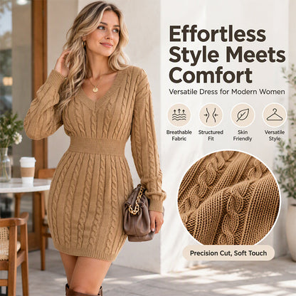 💖Black Friday Mega Deal – 50% off!💖 🍂Women's Elegant Cable Knit Bodycon Sweater Dress
