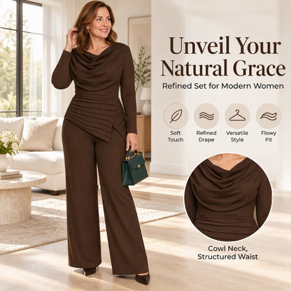 ⏰Black Friday Mega Deal – 50% off!💖Women's Draped Cowl Neck Top and Wide-Leg Pants Set