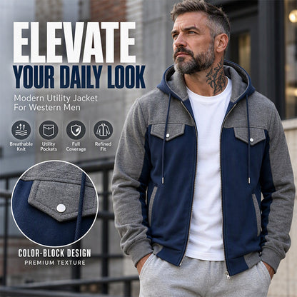 Men's Casual Color-Block Zip-Up Hooded Jacket