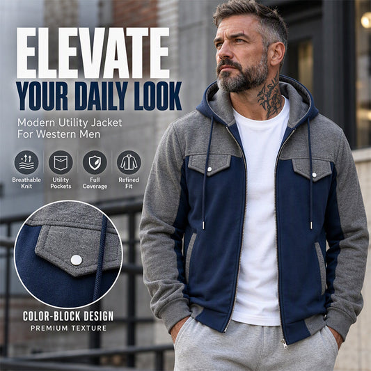 Men's Casual Color-Block Zip-Up Hooded Jacket