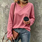Women's Casual Notch V-Neck Long Sleeve Top