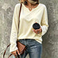 Women's Casual Notch V-Neck Long Sleeve Top