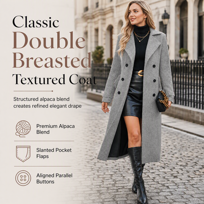 ✨ Elegant Commuter Coat: Women's Textured Double-Breasted Longline Coat ☕
