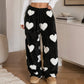 Women's Heart Print Plush Wide-Leg Pants