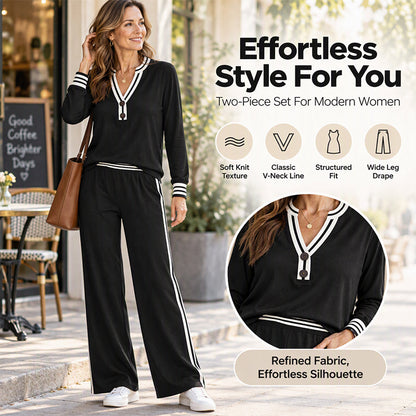 ⏳🔥Women's Striped Long Sleeve Top & Wide-Leg Pants Set