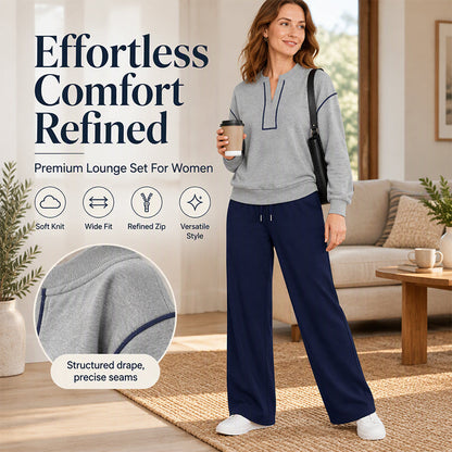 Women's Long Sleeve Half-Zip Top & Wide-Leg Pants Set